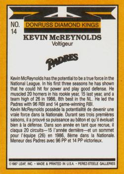 1987 Leaf #14 Kevin McReynolds Back