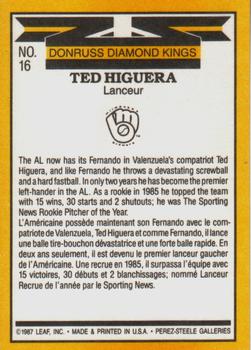 1987 Leaf #16 Ted Higuera Back