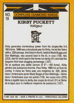 1987 Leaf #19 Kirby Puckett Back