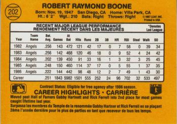 1987 Leaf #202 Bob Boone Back