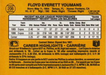 1987 Leaf #206 Floyd Youmans Back