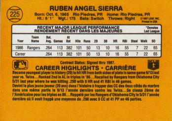 1987 Leaf #225 Ruben Sierra Back