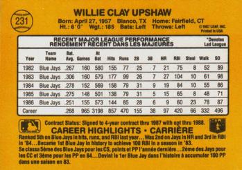 1987 Leaf #231 Willie Upshaw Back