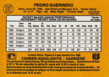 1987 Leaf #237 Pedro Guerrero Back