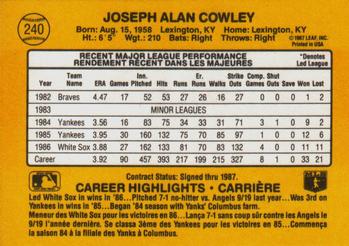 1987 Leaf #240 Joe Cowley Back