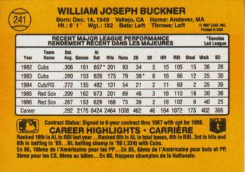 1987 Leaf #241 Bill Buckner Back