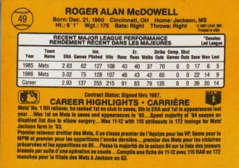 1987 Leaf #49 Roger McDowell Back