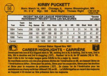 1987 Leaf #56 Kirby Puckett Back