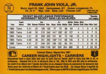 1987 Leaf #74 Frank Viola Back