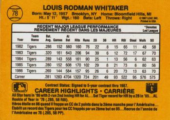 1987 Leaf #78 Lou Whitaker Back