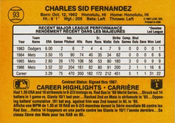 1987 Leaf #93 Sid Fernandez Back
