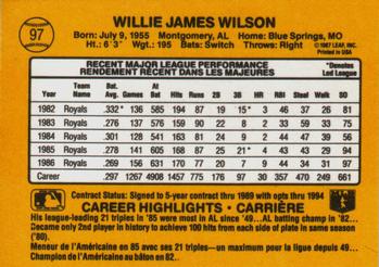1987 Leaf #97 Willie Wilson Back