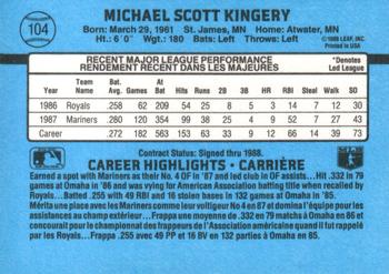 1988 Leaf #104 Mike Kingery Back