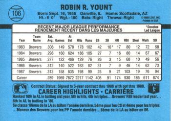 1988 Leaf #106 Robin Yount Back