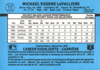1988 Leaf #112 Mike LaValliere Back