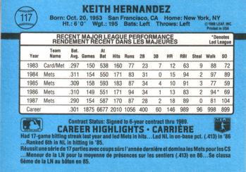 1988 Leaf #117 Keith Hernandez Back