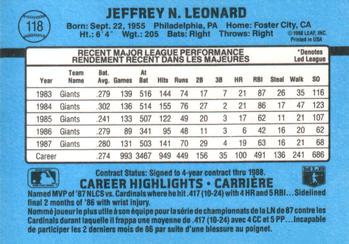 1988 Leaf #118 Jeffrey Leonard Back
