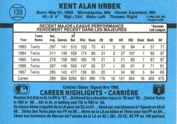 1988 Leaf #139 Kent Hrbek Back