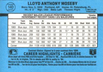 1988 Leaf #140 Lloyd Moseby Back