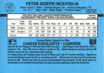 1988 Leaf #147 Pete Incaviglia Back