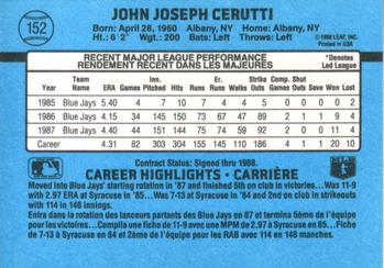 1988 Leaf #152 John Cerutti Back