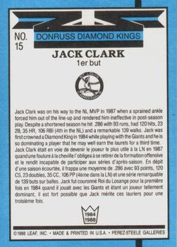1988 Leaf #15 Jack Clark Back