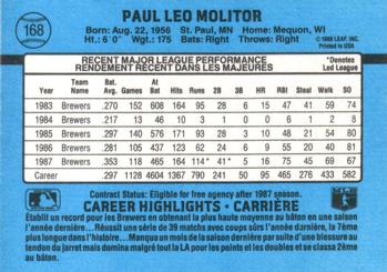 1988 Leaf #168 Paul Molitor Back
