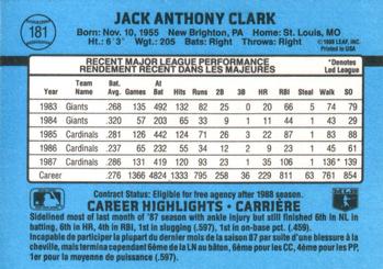 1988 Leaf #181 Jack Clark Back