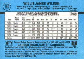 1988 Leaf #189 Willie Wilson Back
