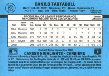 1988 Leaf #190 Danny Tartabull Back