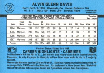 1988 Leaf #196 Alvin Davis Back