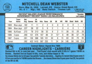 1988 Leaf #198 Mitch Webster Back