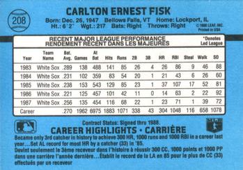 1988 Leaf #208 Carlton Fisk Back