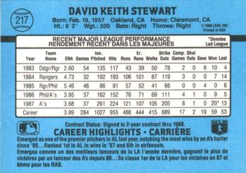 1988 Leaf #217 Dave Stewart Back