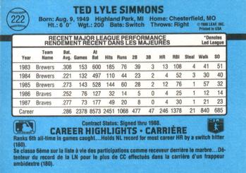 1988 Leaf #222 Ted Simmons Back