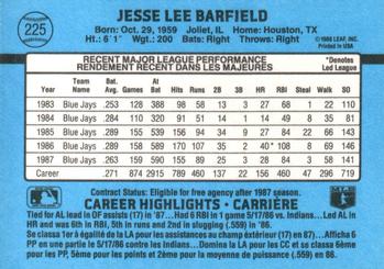 1988 Leaf #225 Jesse Barfield Back