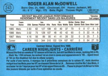 1988 Leaf #243 Roger McDowell Back