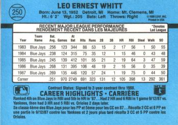 1988 Leaf #250 Ernie Whitt Back