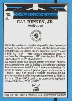 1988 Leaf #26 Cal Ripken, Jr. Back