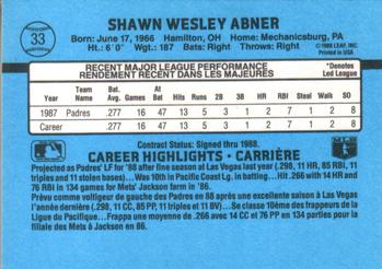 1988 Leaf #33 Shawn Abner Back