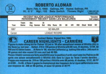 1988 Leaf #34 Roberto Alomar Back