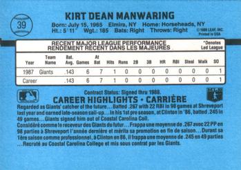 1988 Leaf #39 Kirt Manwaring Back