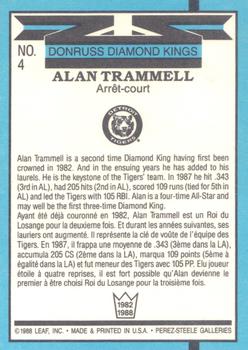 1988 Leaf #4 Alan Trammell Back