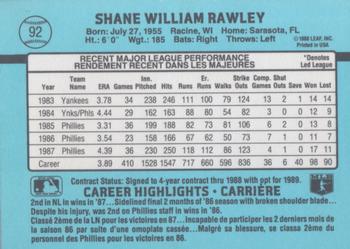 1988 Leaf #92 Shane Rawley Back