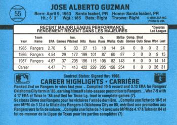 1988 Leaf #55 Jose Guzman Back