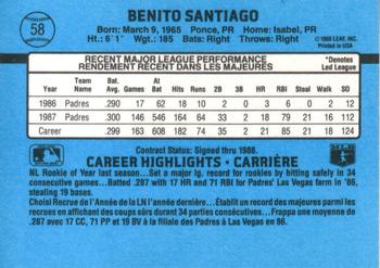 1988 Leaf #58 Benito Santiago Back