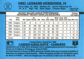 1988 Leaf #62 Orel Hershiser Back