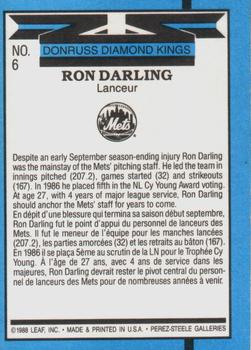 1988 Leaf #6 Ron Darling Back