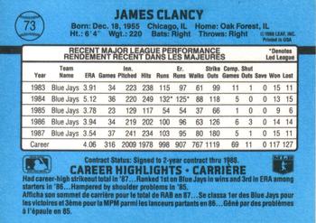 1988 Leaf #73 Jim Clancy Back