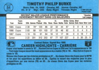 1988 Leaf #84 Tim Burke Back